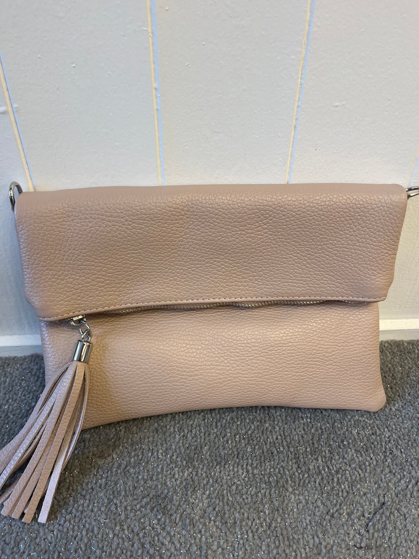 Milly Leather Clutch - Nude