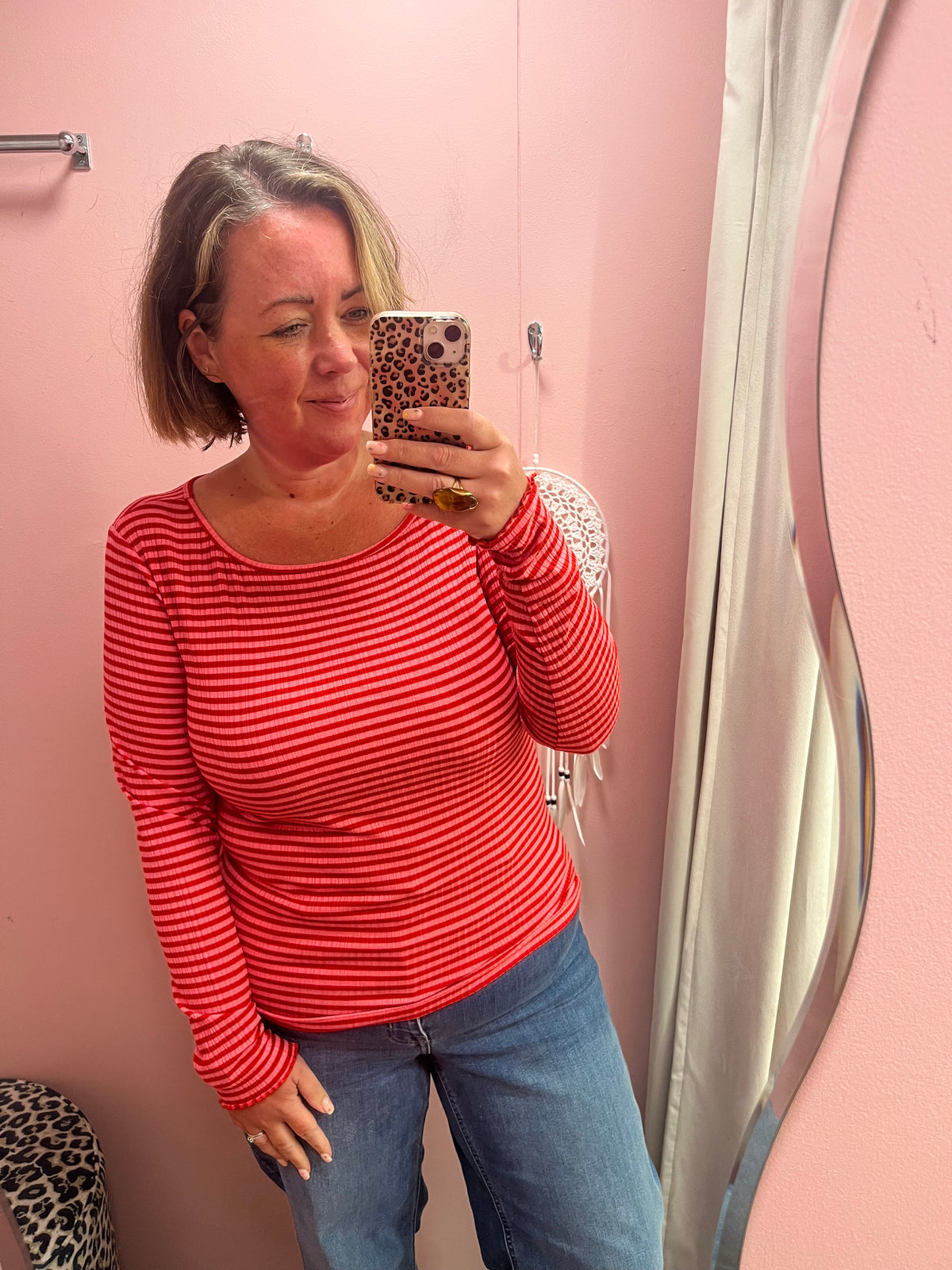 Cella LS Tee - Pink/Red Stripe
