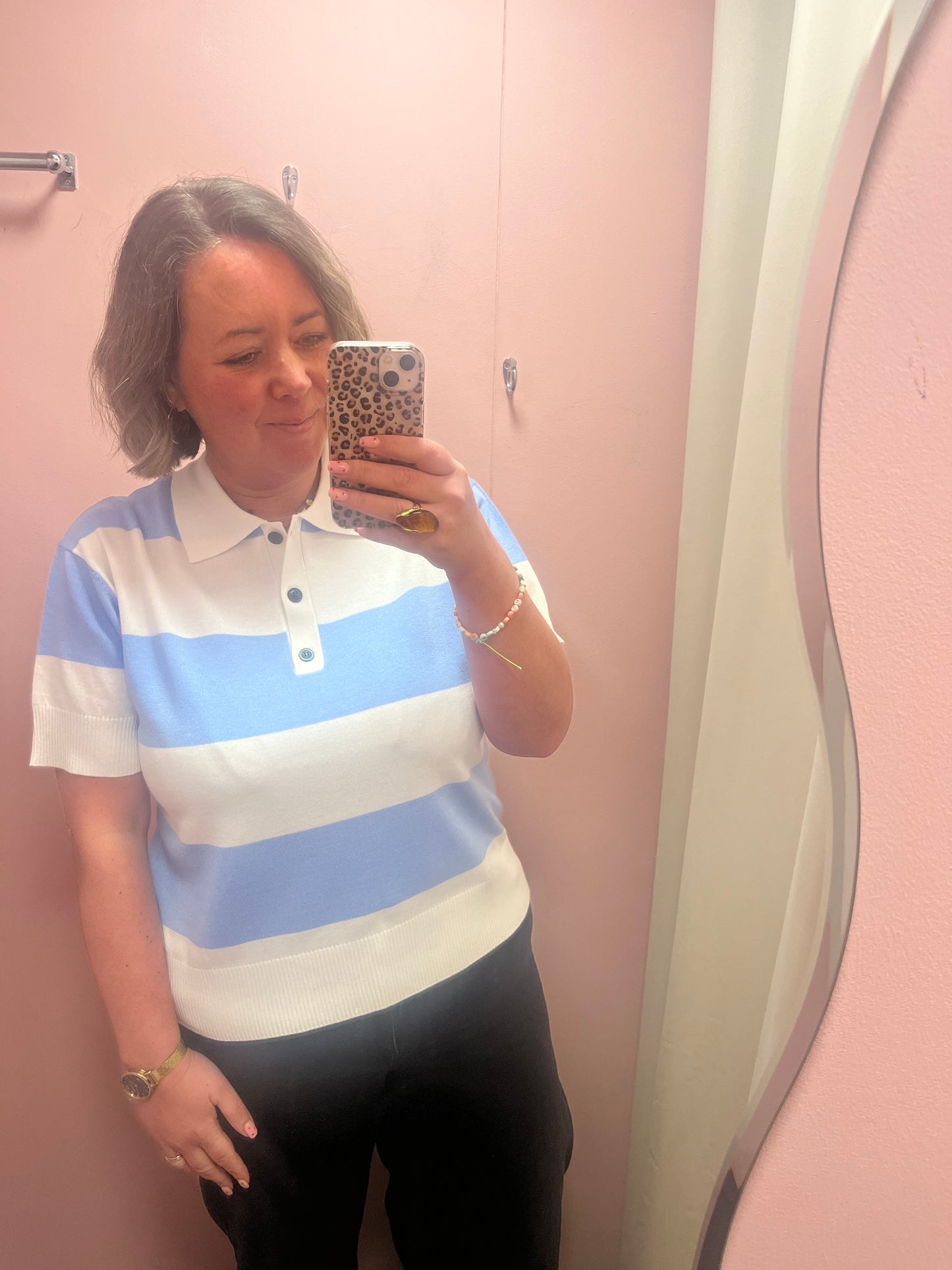 Classic Stripe Polo - Light Blue / White
