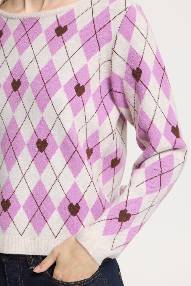 Brielle Jumper - Pink & Beige Argyle