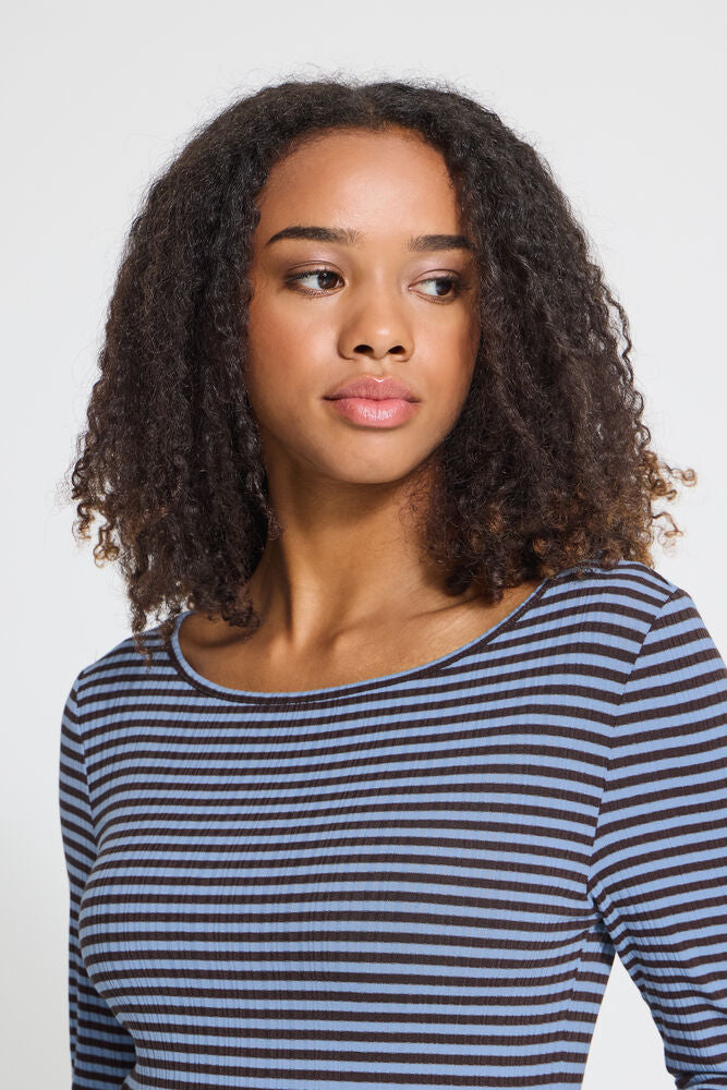 Cella LS Tee - Blue/Brown Stripe