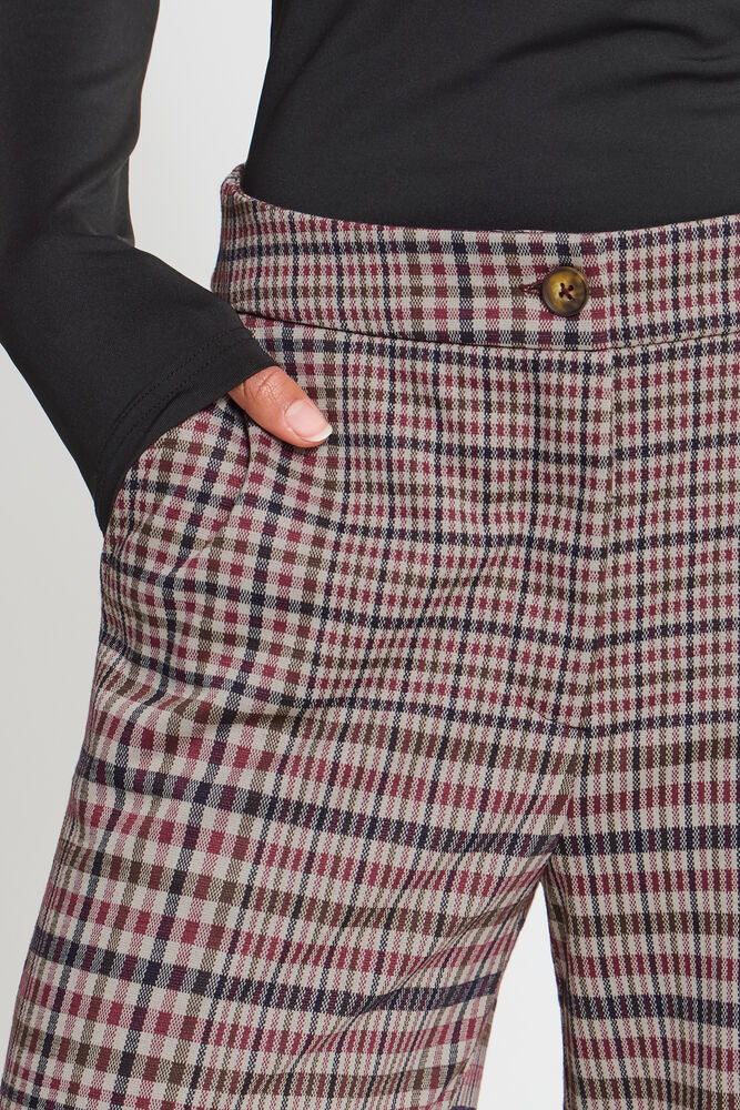 Kate Wide Leg Trouser - Red Brown Check