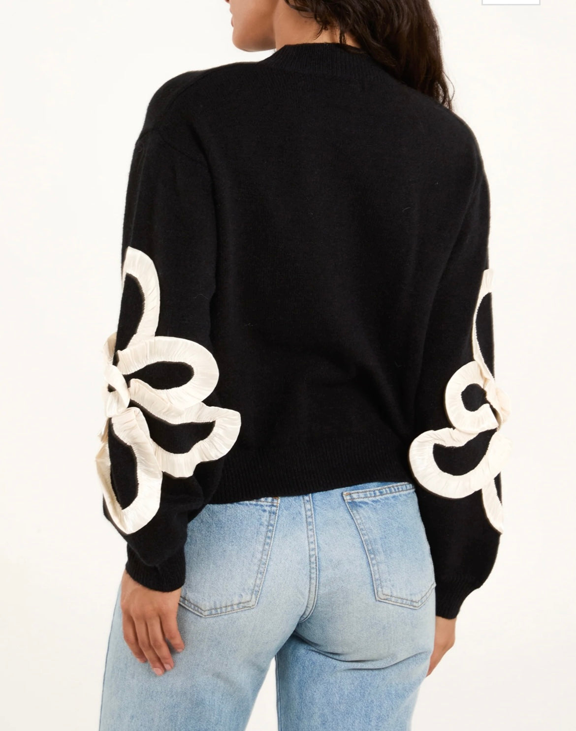 Flower Sleeve Jumper - Black