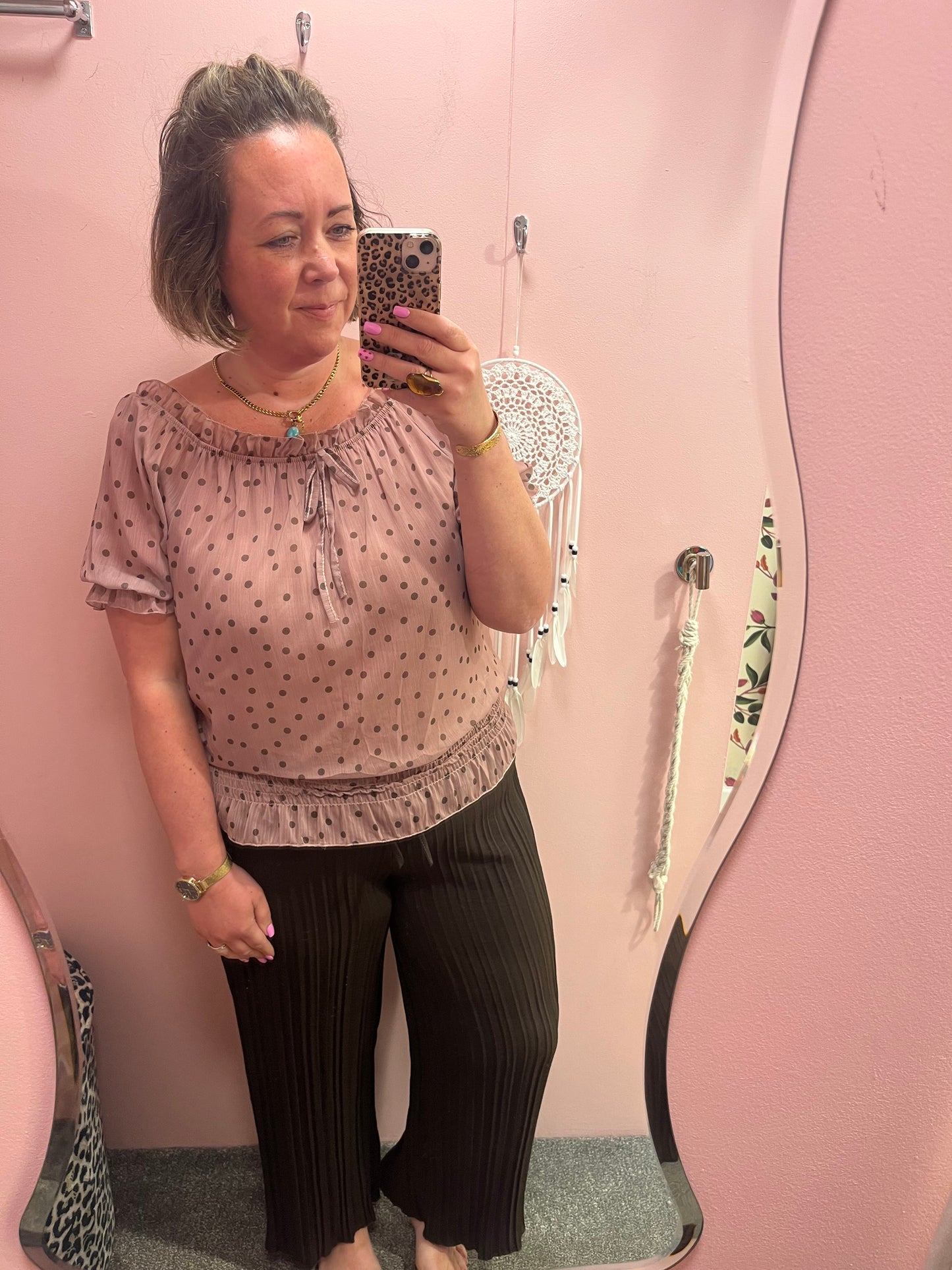 Polka Dot Chiffon Top - Blush