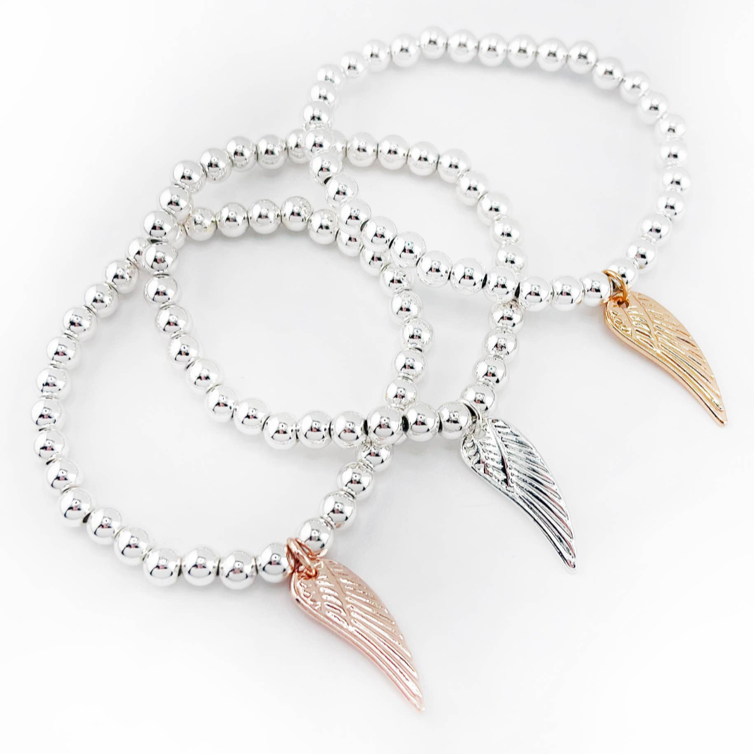 Ball Bracelet with Angel Wing Charm: Rose Gold