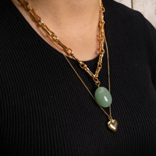 Layered Necklace - Gold with Emerald
