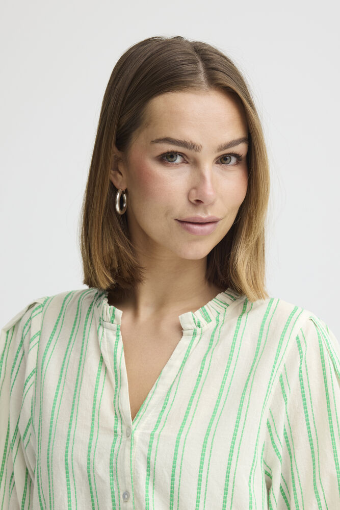 Embroidered Cotton Stripe Shirt - Green