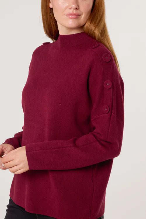 Button Shoulder Jumper - Berry