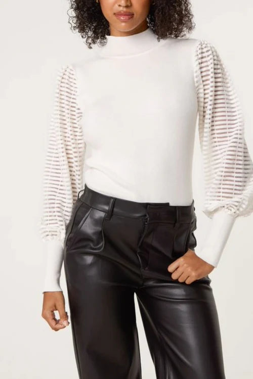 Mesh Sleeve Knit Top - Ivory