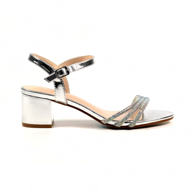 Amie Silver Sandal - Block Heel