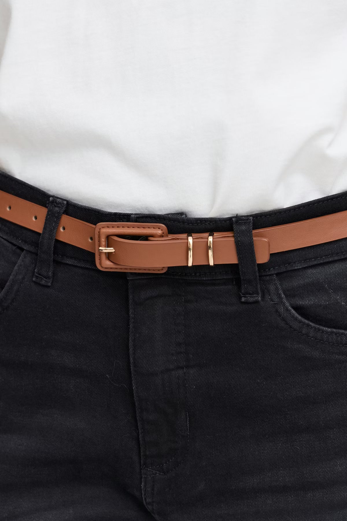 Slim Tan Belt with Rectangle Buckle