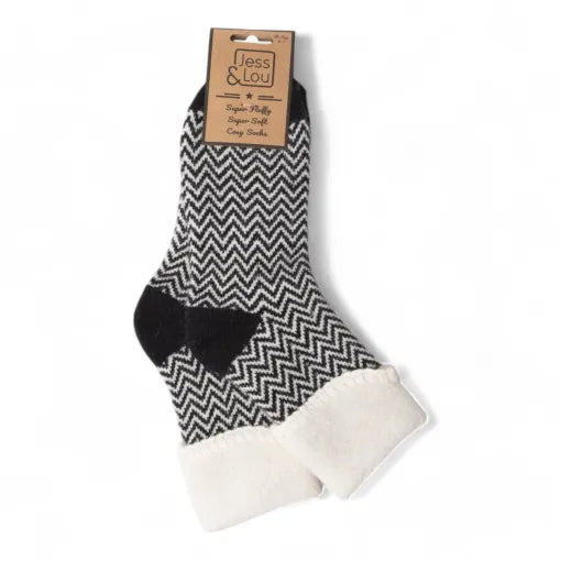 Cosy Sock with Cuff - Black Herringbone