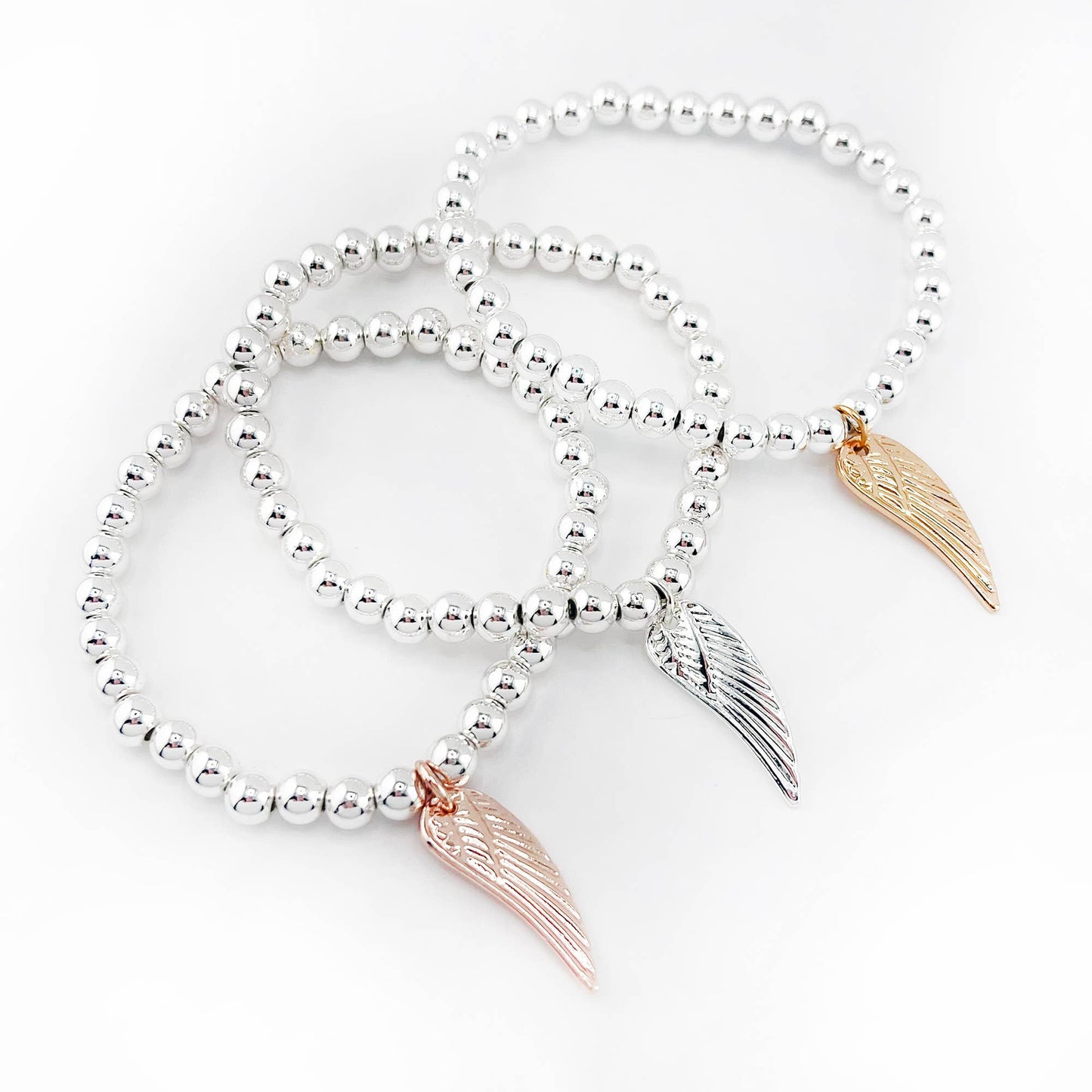 Ball Bracelet with Angel Wing Charm: Silver