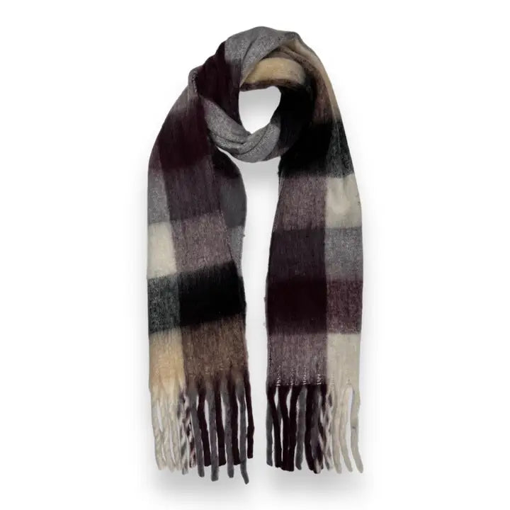 Soft Check Blanket Scarf - Coffee