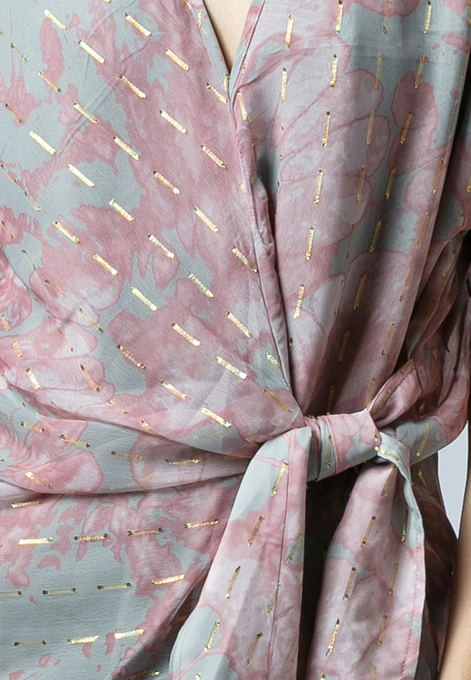 RELIGION Eline Tie Front Top - Pink/Grey