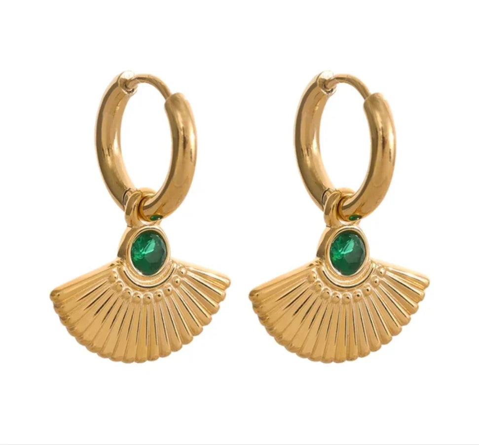 MG Fan Hoop Earrings - Green