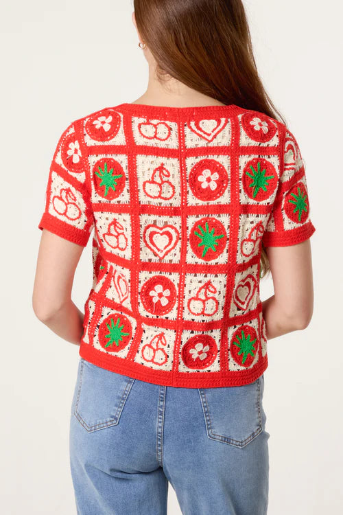 Patchwork Crochet Button Through Top