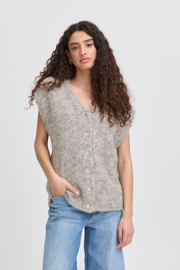 Bella Knit Button Through Tank - Grey Melange