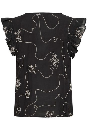 Embroidered Flutter Sleeve Top - Black/White