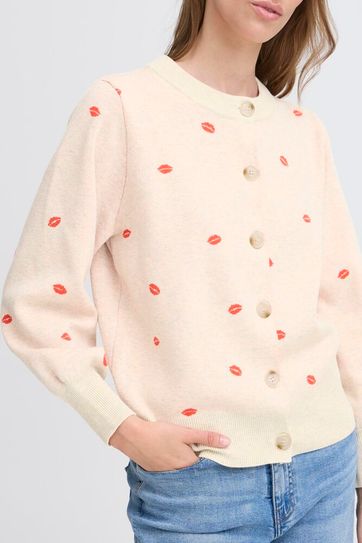 Brielle Cardigan - Oatmeal with Red Lips
