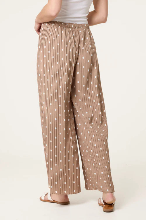 Polka Dot Plisse Trousers - Mocha