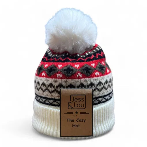 Bobble Hat - Red Nordic