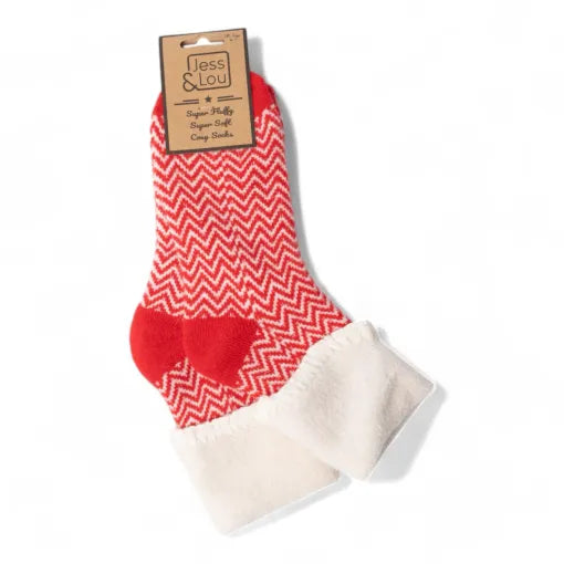 Cosy Sock with Cuff - Red Herringbone