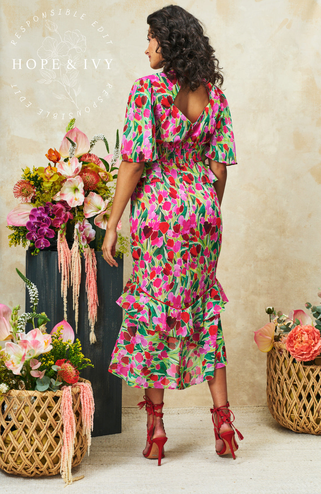 Rosemary Midi Dress - Pink/Red Floral