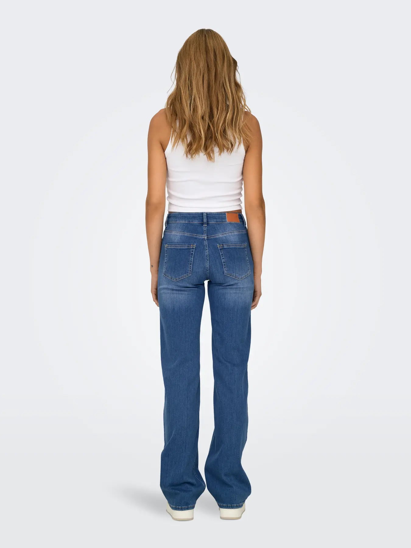 Mid Waist Straight Leg Jean - Mid Blue