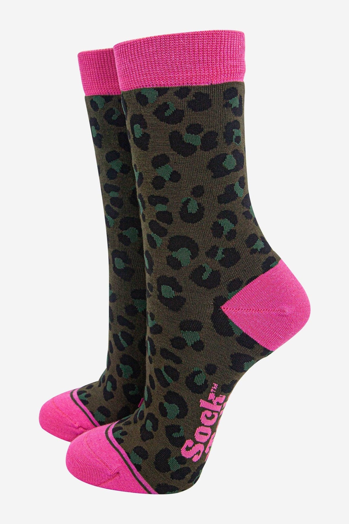 Bamboo Socks - Khaki/Hot Pink, Leopard