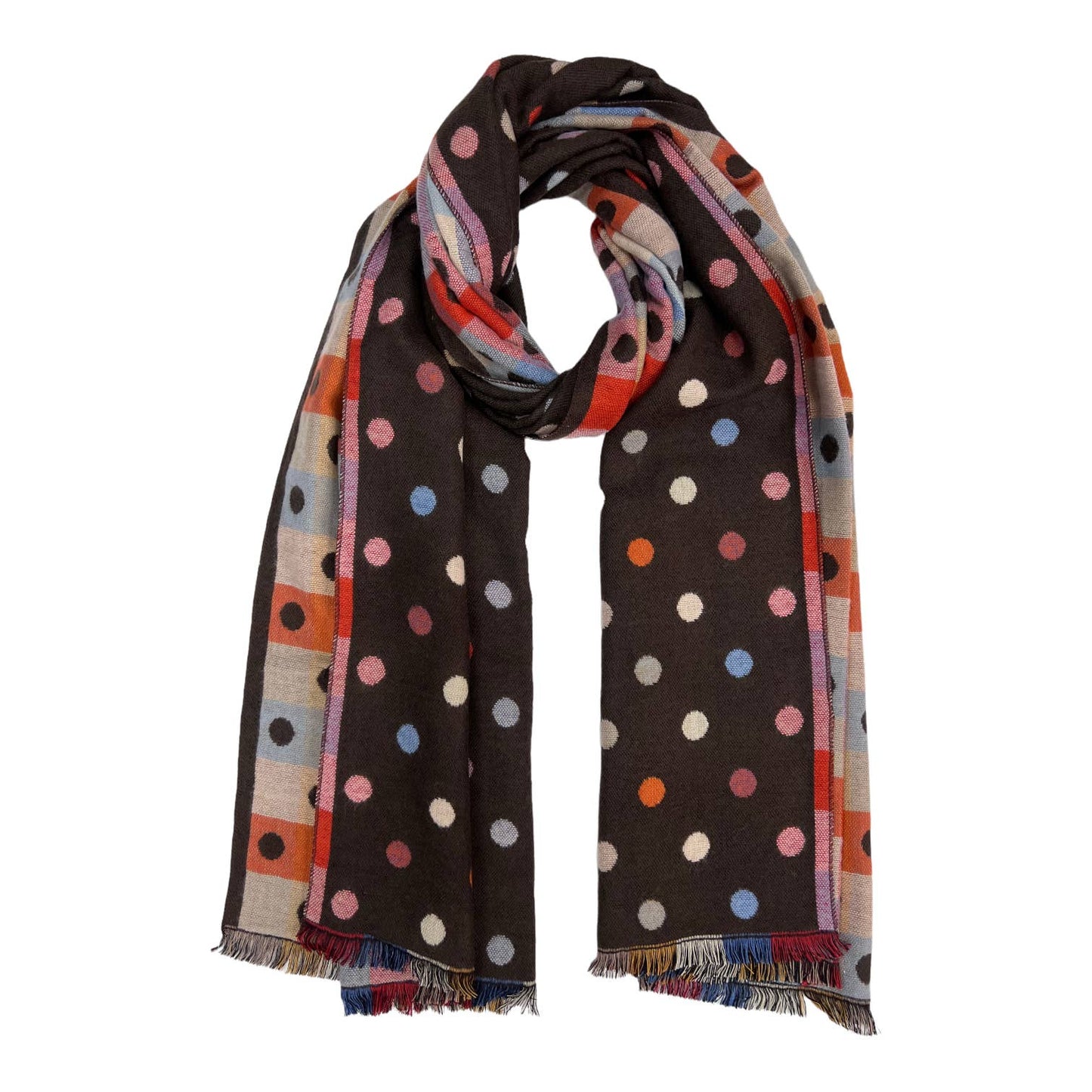 Multi Spotty Scarf  - Brown