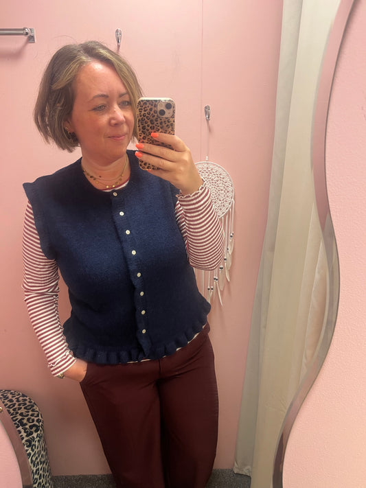 Knit Buttoned Waistcoat - Navy