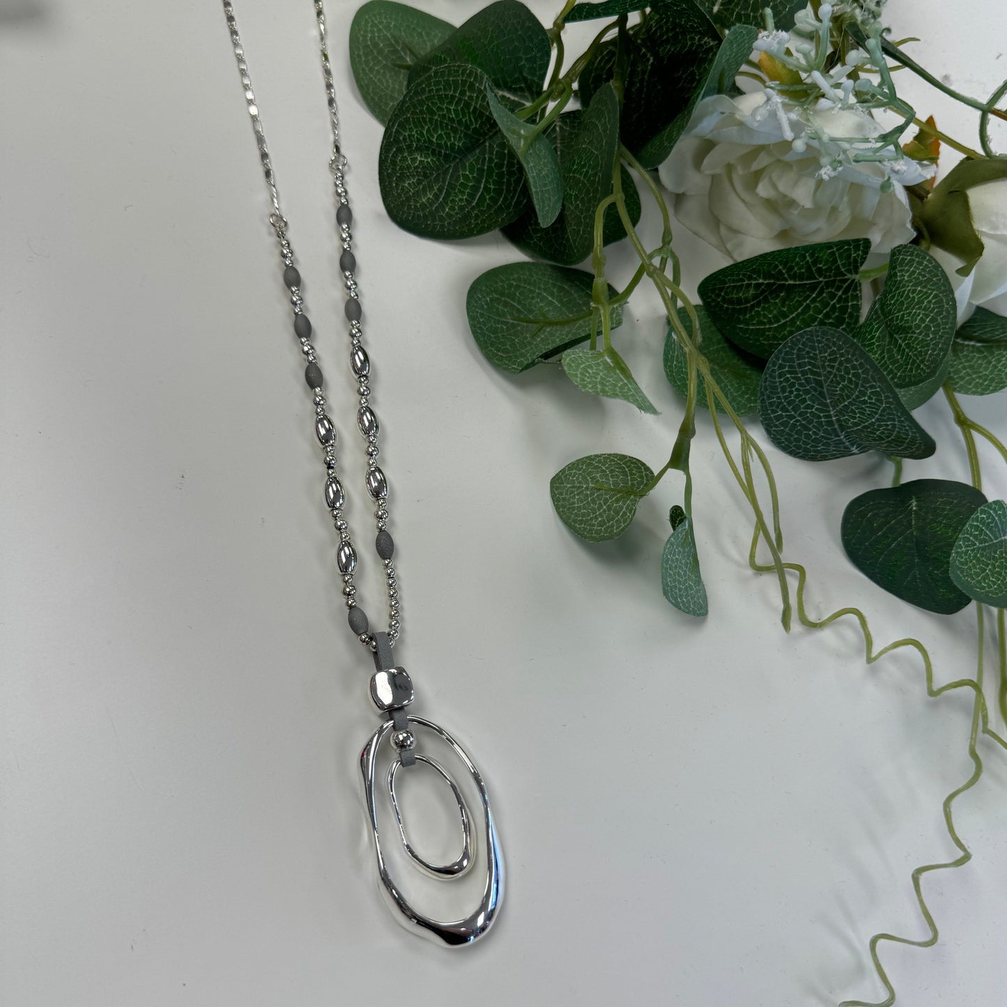 Silver and Crystal Long Pendant Necklace  DN1996S Long