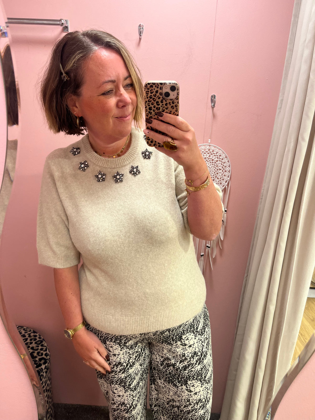 Jewel Neckline Knit Top