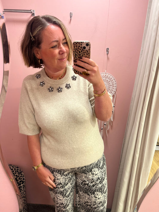 Jewel Neckline Knit Top