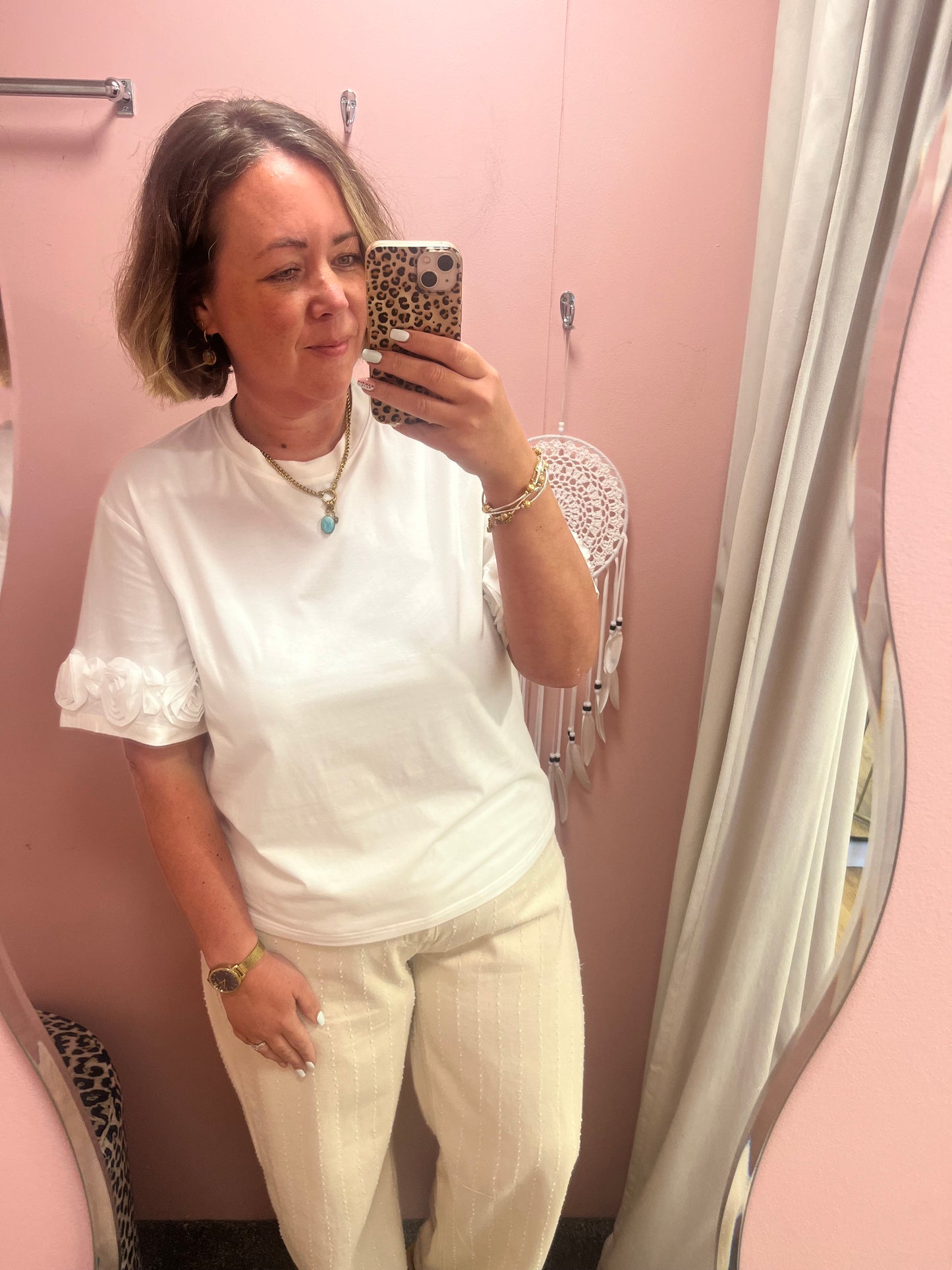Rose Sleeve Oversized Tee - White