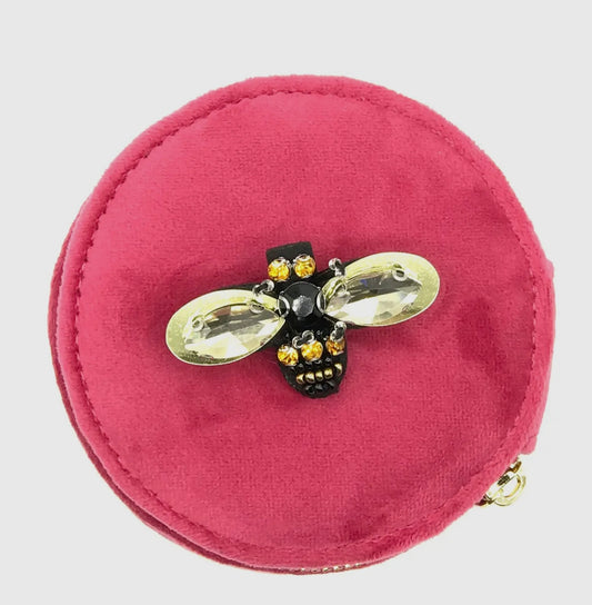 Jewellery travel pot - bright pink with bee brooch