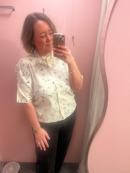 Gwyn Half Sleeve Blouse - Blue floral