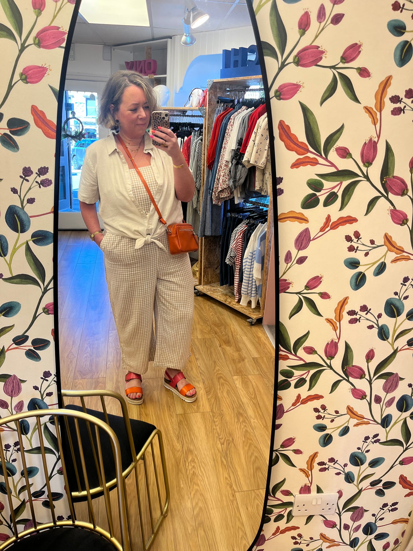 The Siena Linen Blend Jumpsuit - Neutral Check