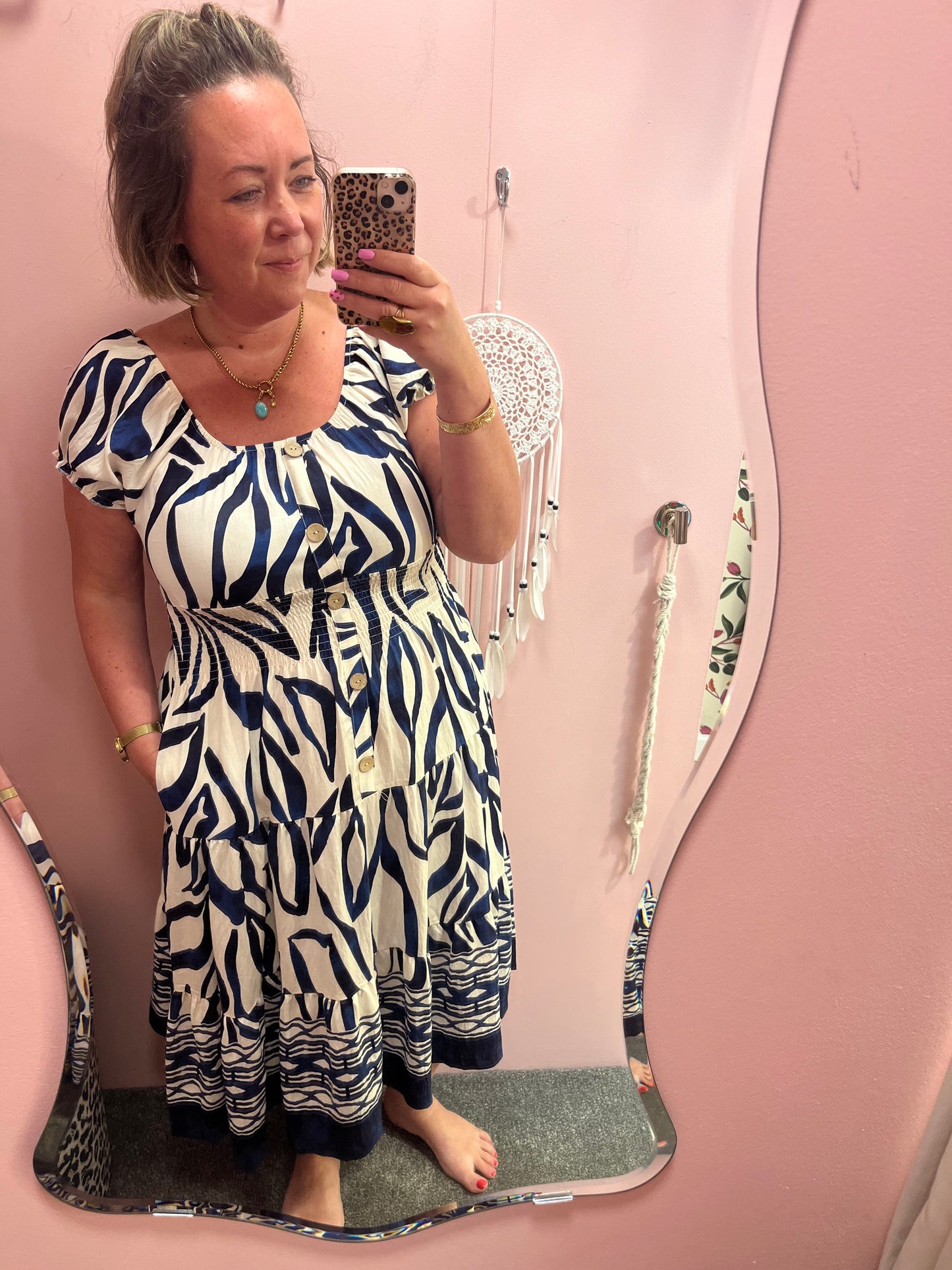 Abstract Print Dress - Navy