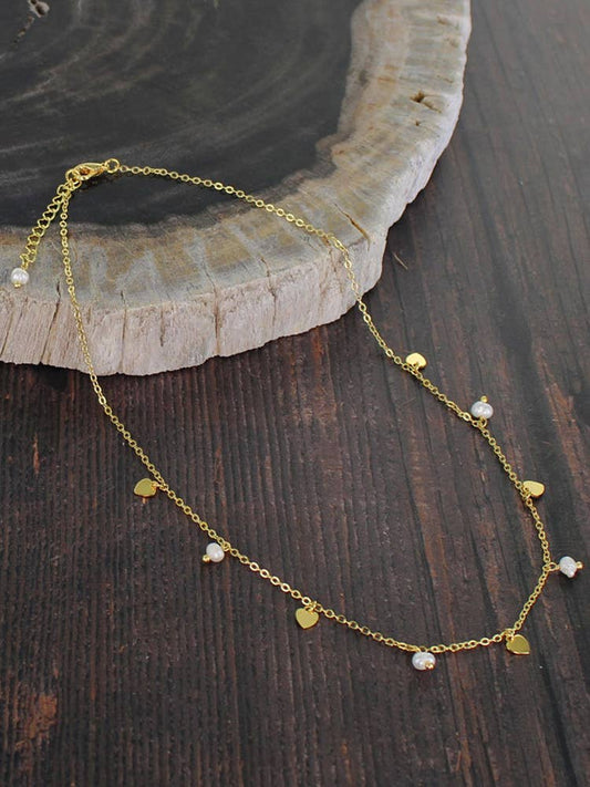 Delicate charm & pearl Necklace - Gold Plated