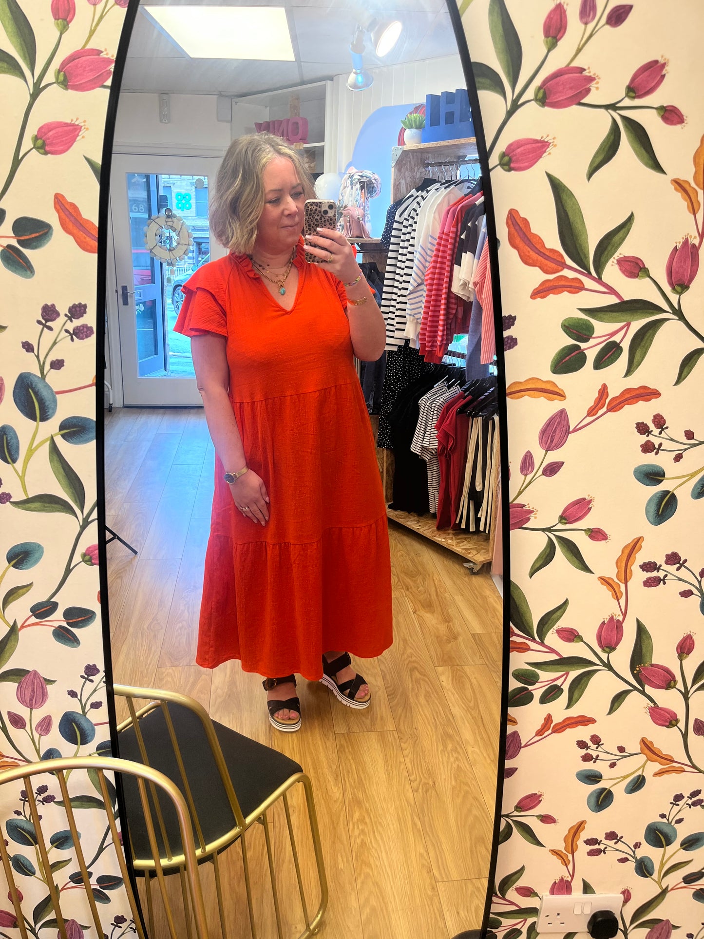 Lifana Cotton Midi Dress - Red