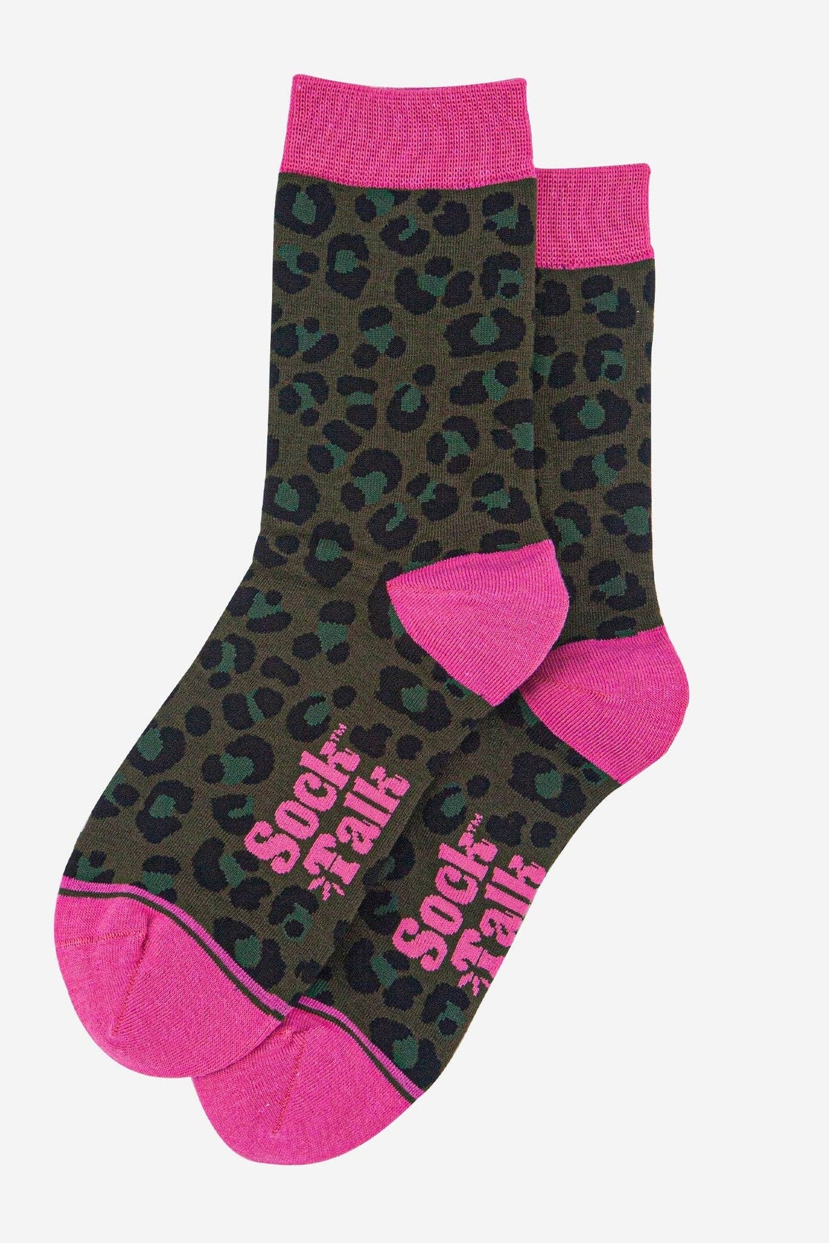 Bamboo Socks - Khaki/Hot Pink, Leopard
