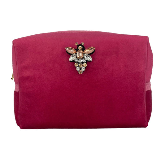 Velvet Make-up Bag - Pink with queen bee pin