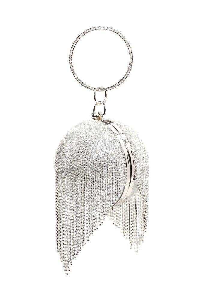 Ball Shape Ring Handle Fringe Diamante Evening Bag