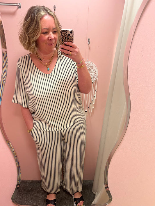 Loose Fit Trouser - Navy Stripe