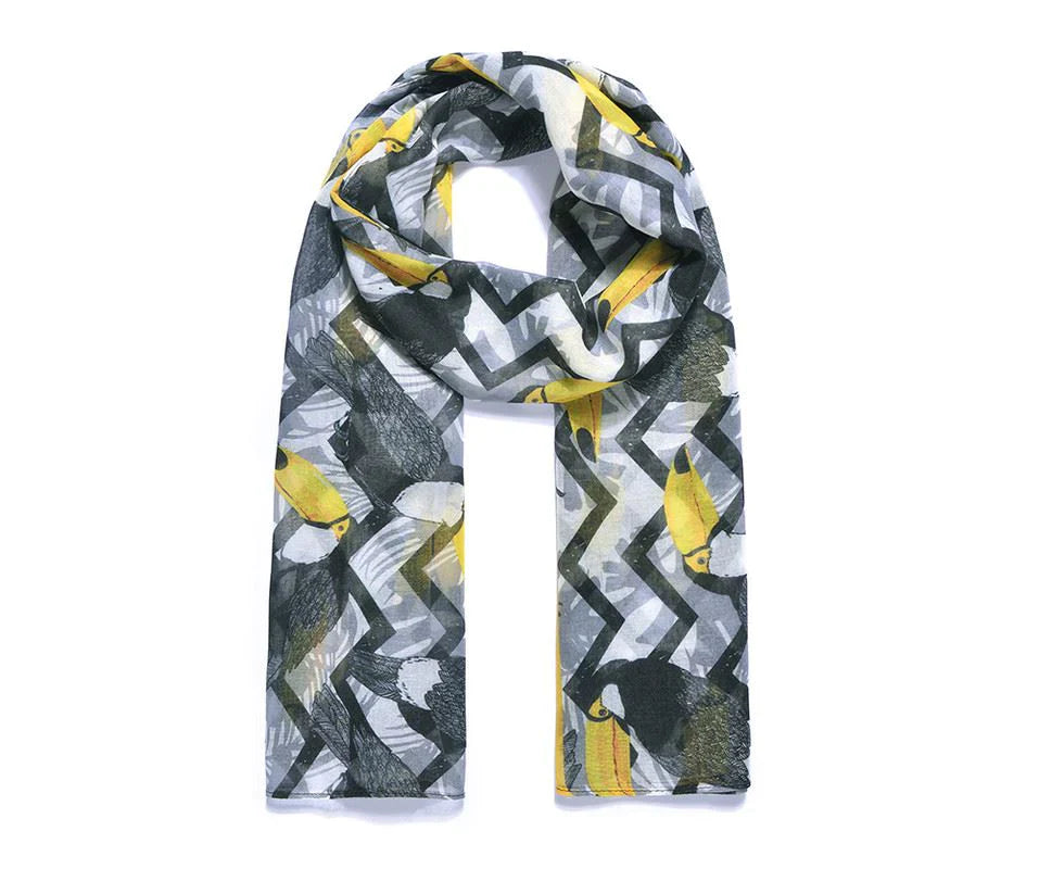 Lightweight Scarf -Black/Yellow Toucan Print