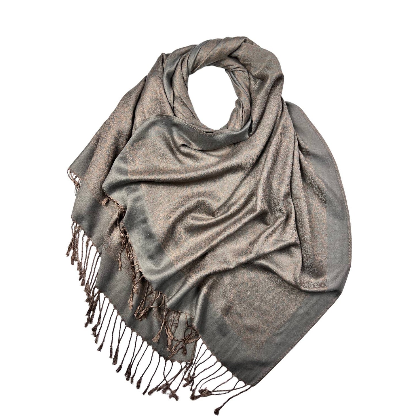 Silver Grey Paisley Print Pashmina