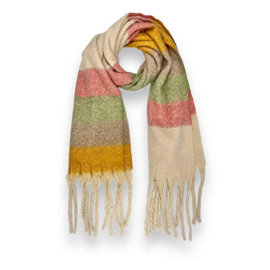 Fluffy Pastel Stripe Blanket Scarf with Tassels