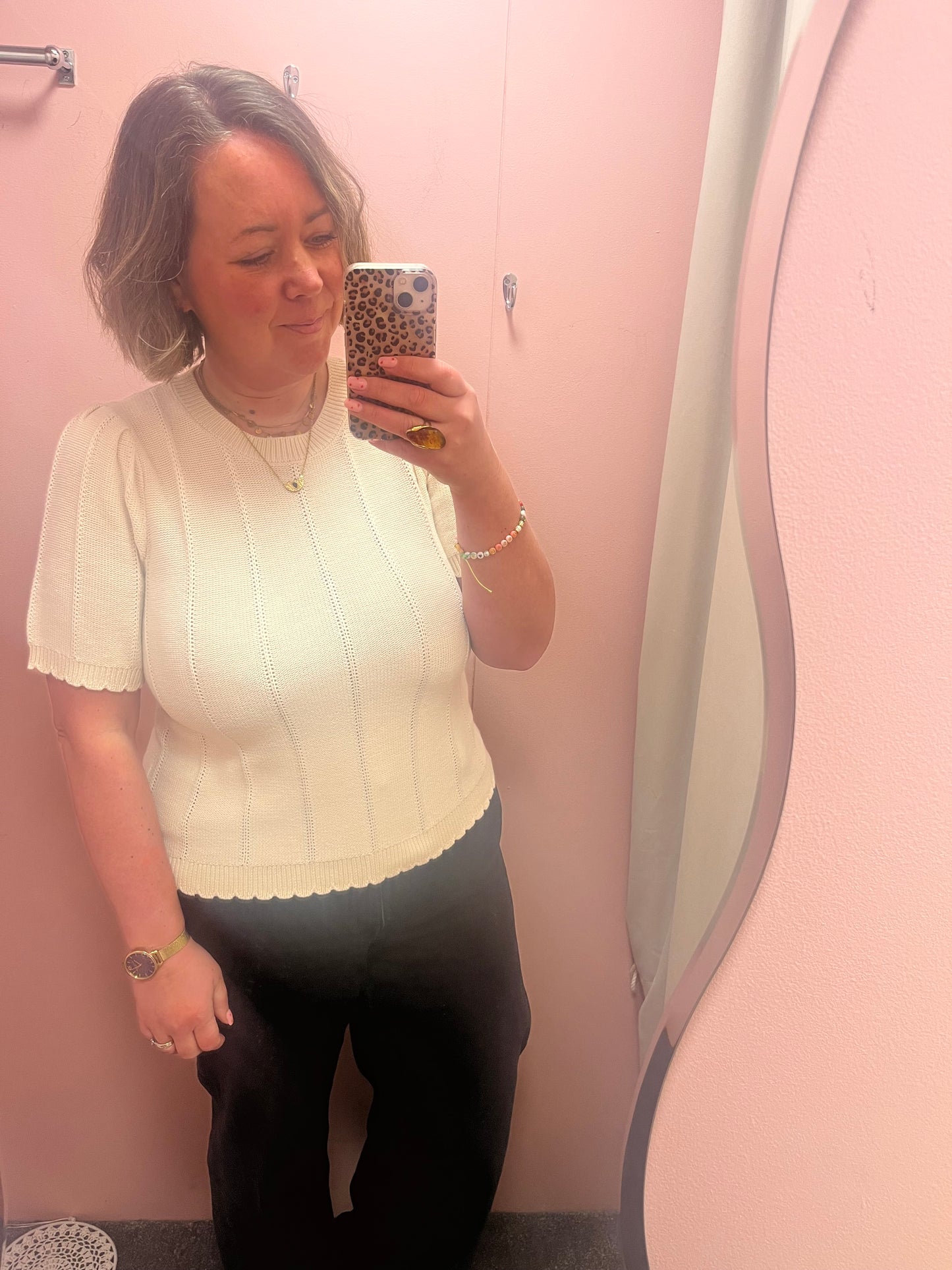 Stitch Detail Knit Top - Cream